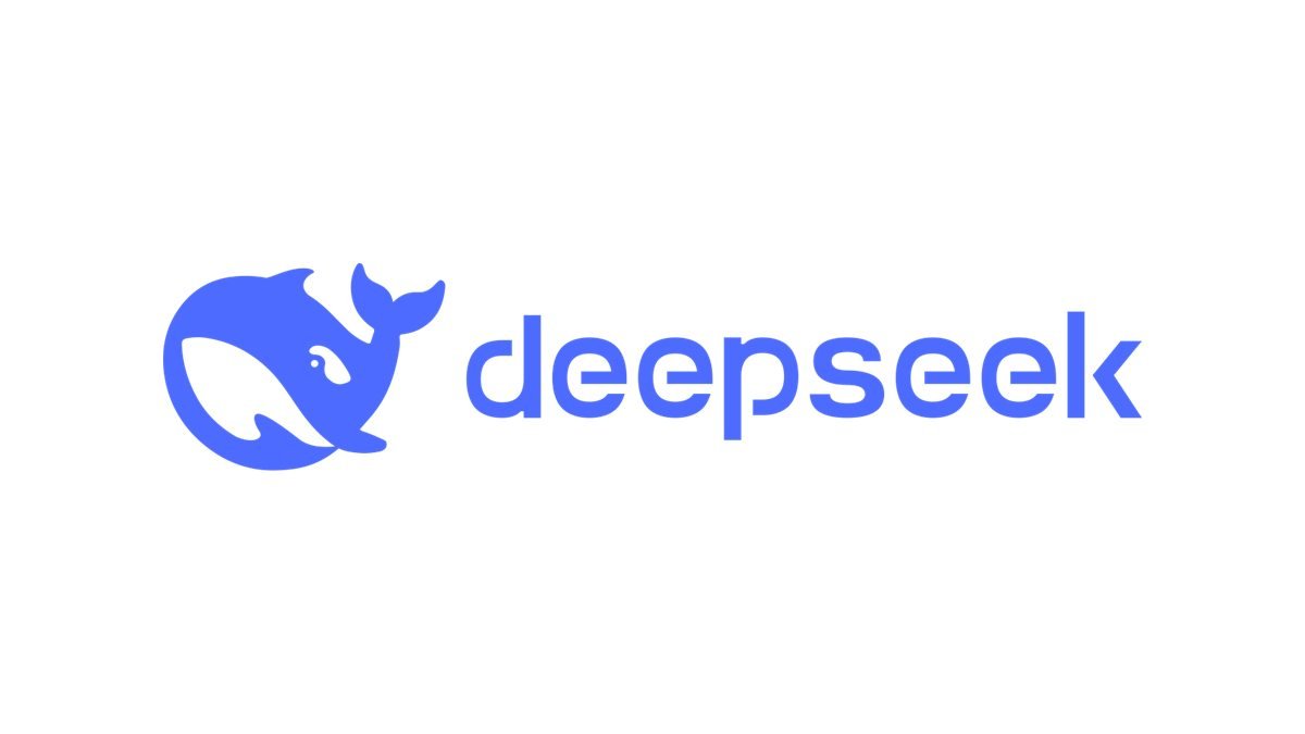 Logotipo da DeepSeek, uma baleia azul ao lado da palavra deepseek, em fundo branco
